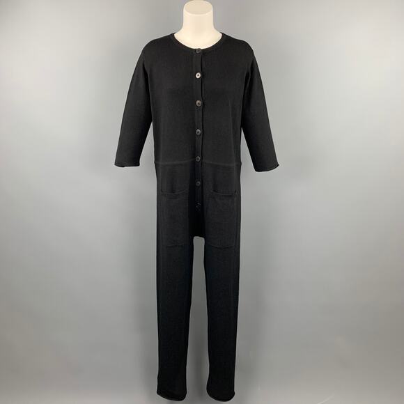 SISTER Size M Black Knit Patch Pocket Overalls - Picture 1 of 4